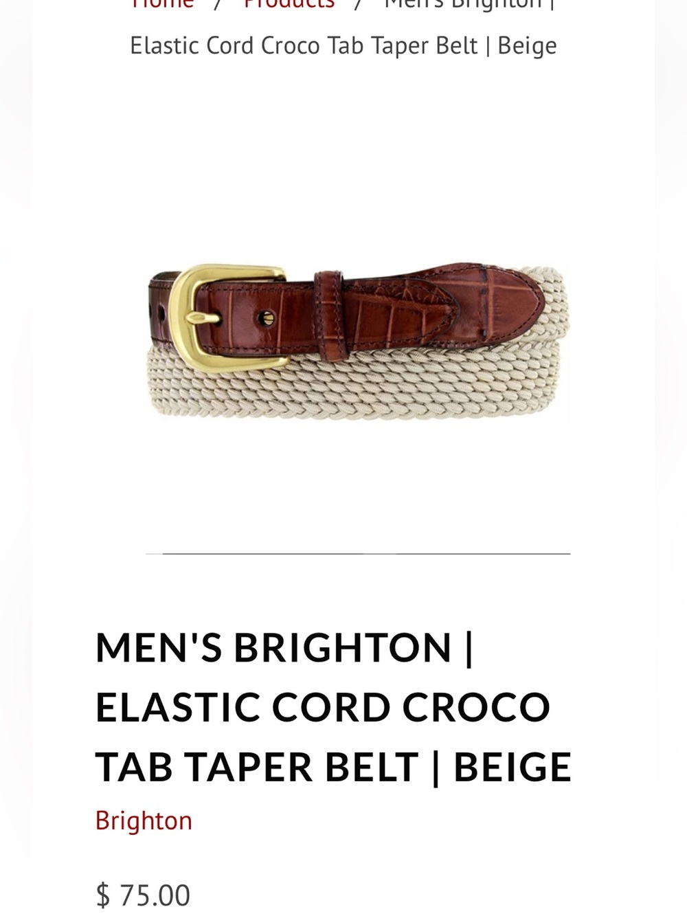 Brighton Beige Woven Elastic Cord Belt Brown Croco Leather Tab. Men’s Sz-36 - Picture 9 of 9